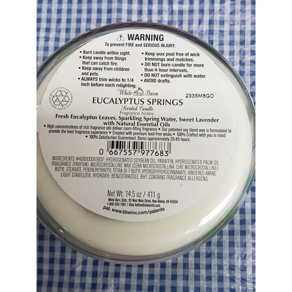 BBW Eucalyptus Springs Large 3 Wick Candle Home Fragrance Decor